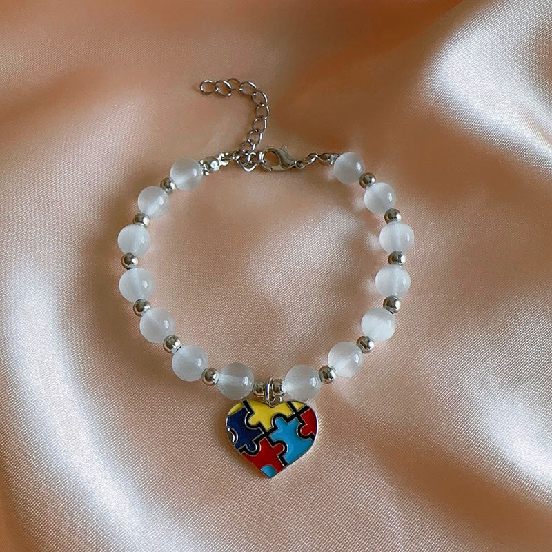 Wholesale Puzzle Love Pendant Pink Opal Bracelet